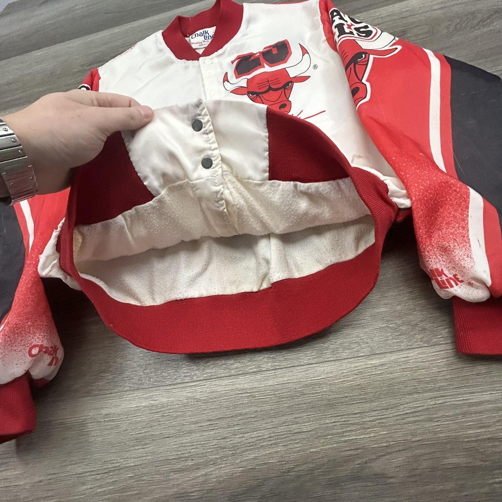 Vintage Chicago Bulls Jacket Mens Medium Michael Jordan Chalk Line AOP 90s USA