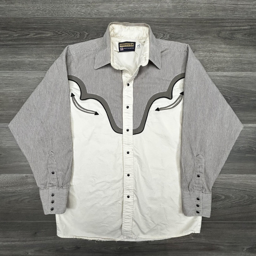 Vintage Panhandle Slim Pearl Snap Shirt Mens Medium White Smile Pocket 80s USA