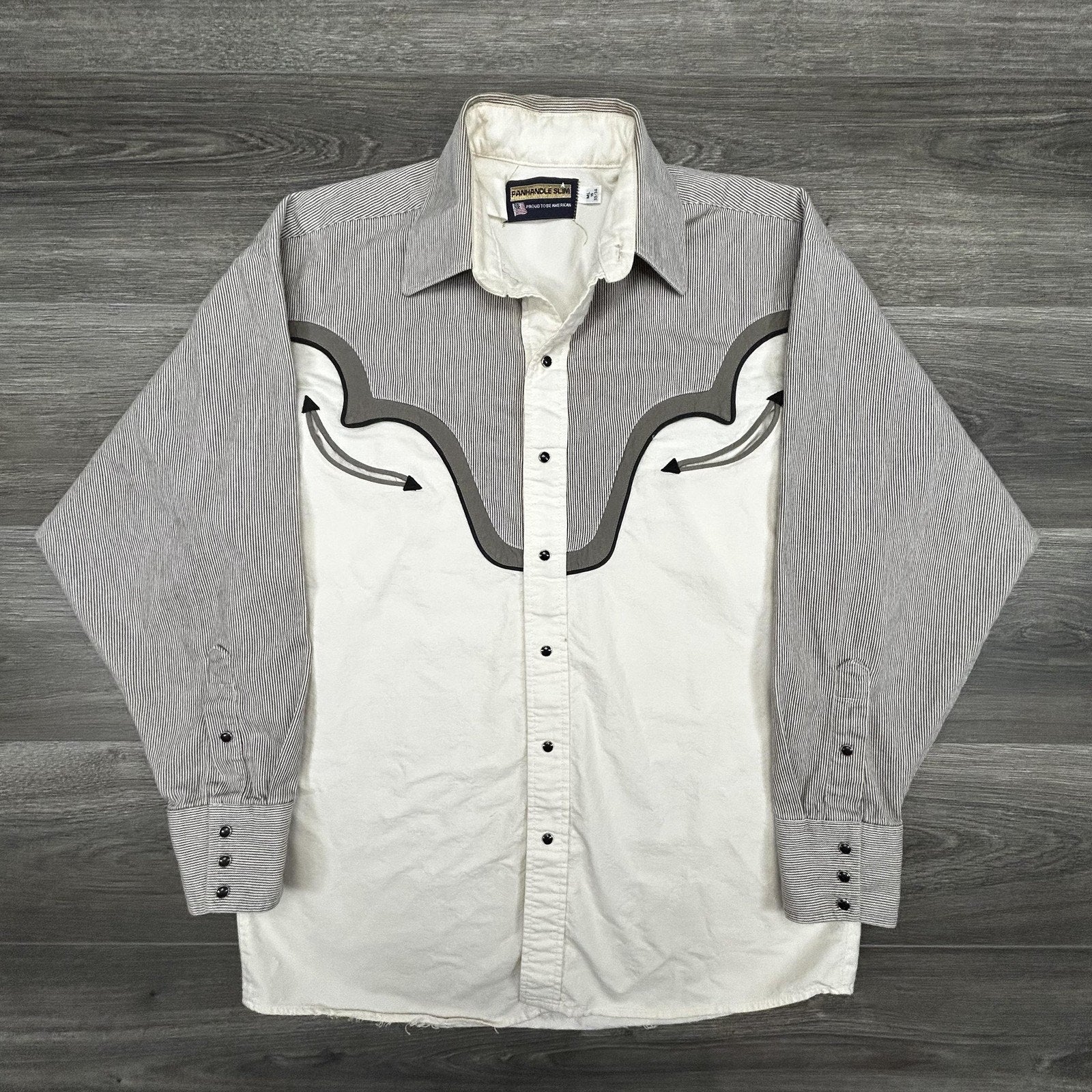Vintage Panhandle Slim Pearl Snap Shirt Mens Medium White Smile Pocket 80s USA