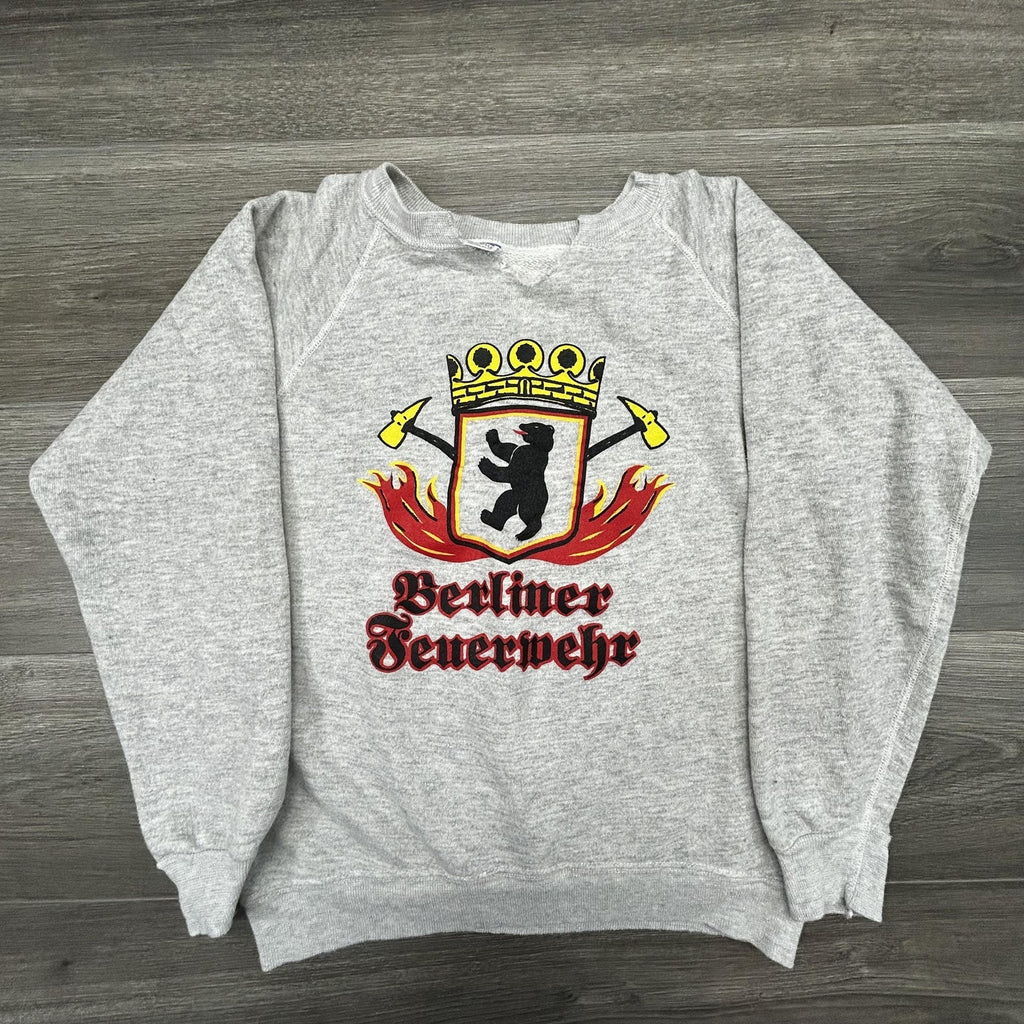 Vintage Champion Blue Bar Sweatshirt Mens Medium Gray Berlin Fire Dept Bear 70s
