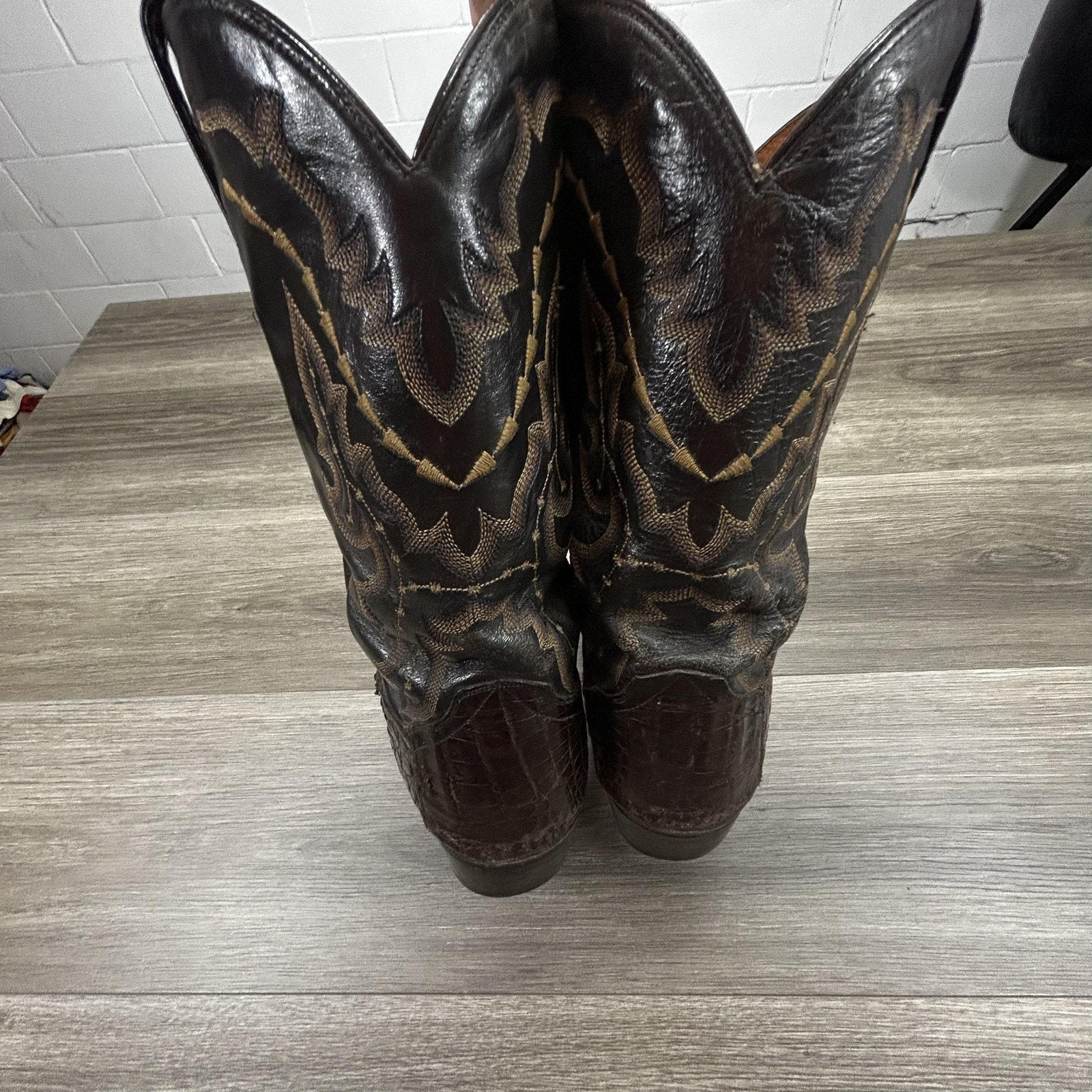 Dan Post Caiman Alligator Leather Cowboy Boots Brown Exotic Size 12 EW DP2386