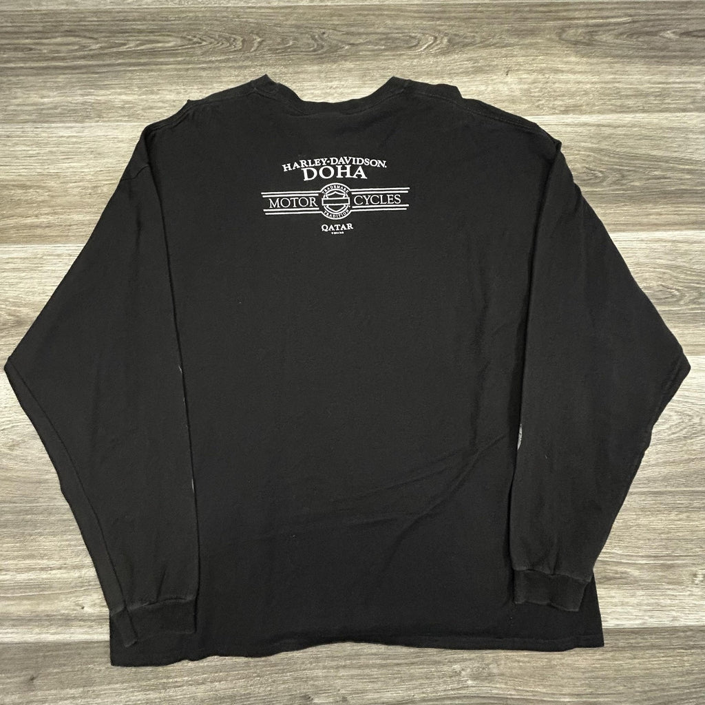 Harley Davidson Shirt Mens 3XL Black Long Sleeve Hit Flames Skater Biker Y2K