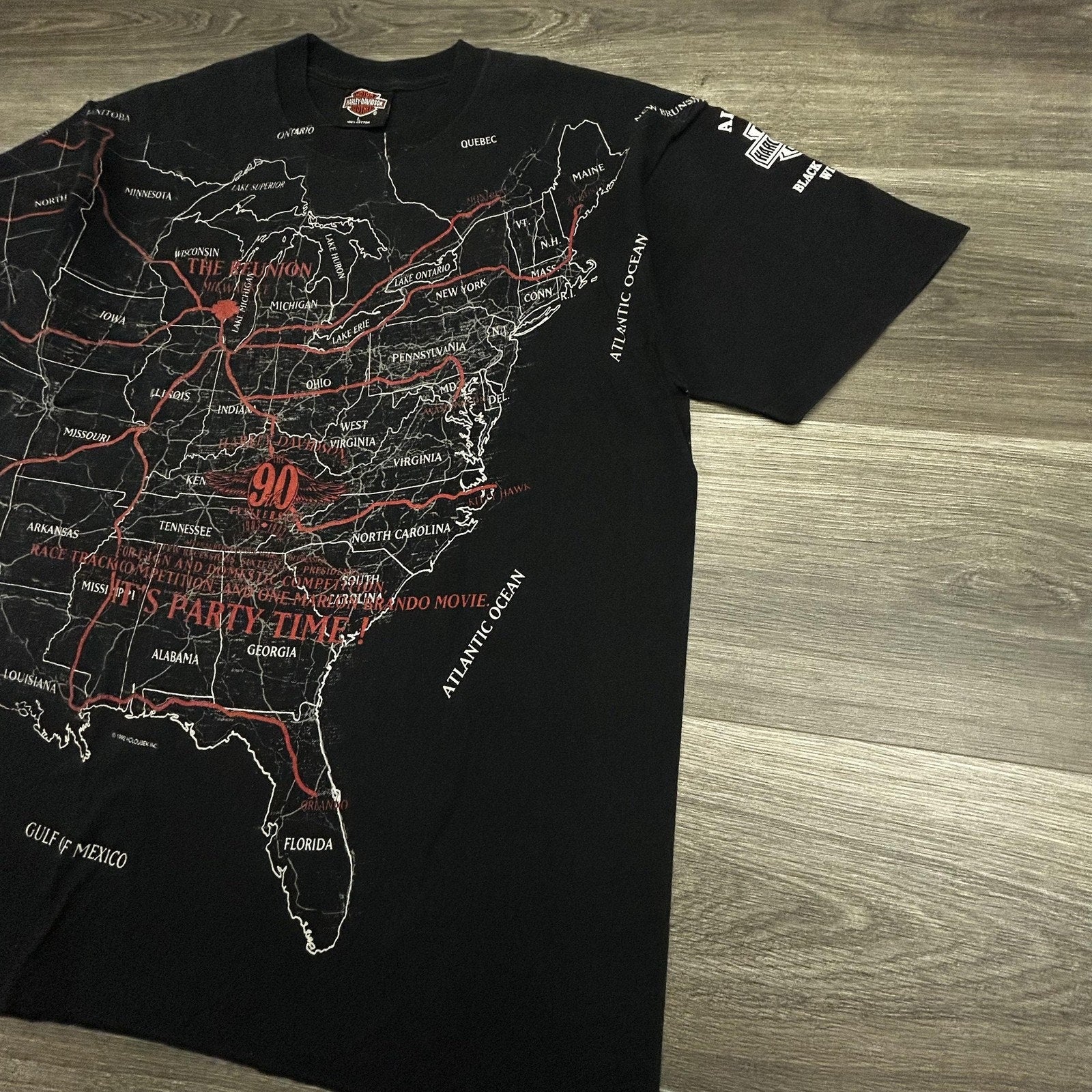 Vintage Harley Davidson Shirt Mens Large Black USA Map AOP Holoubek 1992 90s