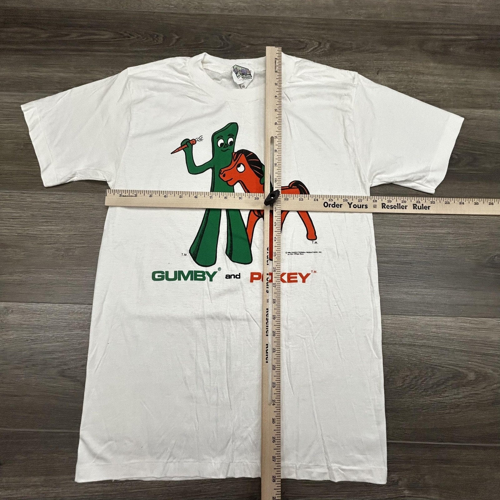 Vintage Gumby Pokey Shirt Mens Medium White Single Stitch Hanna Barbera 1986 80s