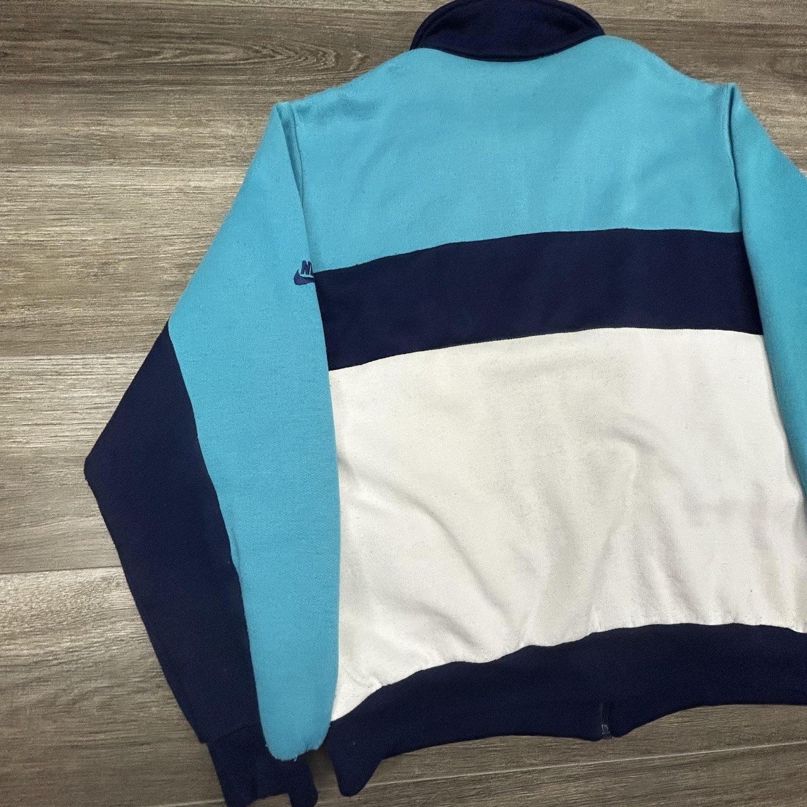 Vintage 80s Nike Track Jacket Mens Large Blue Teal White Colorblock Full Zip USA