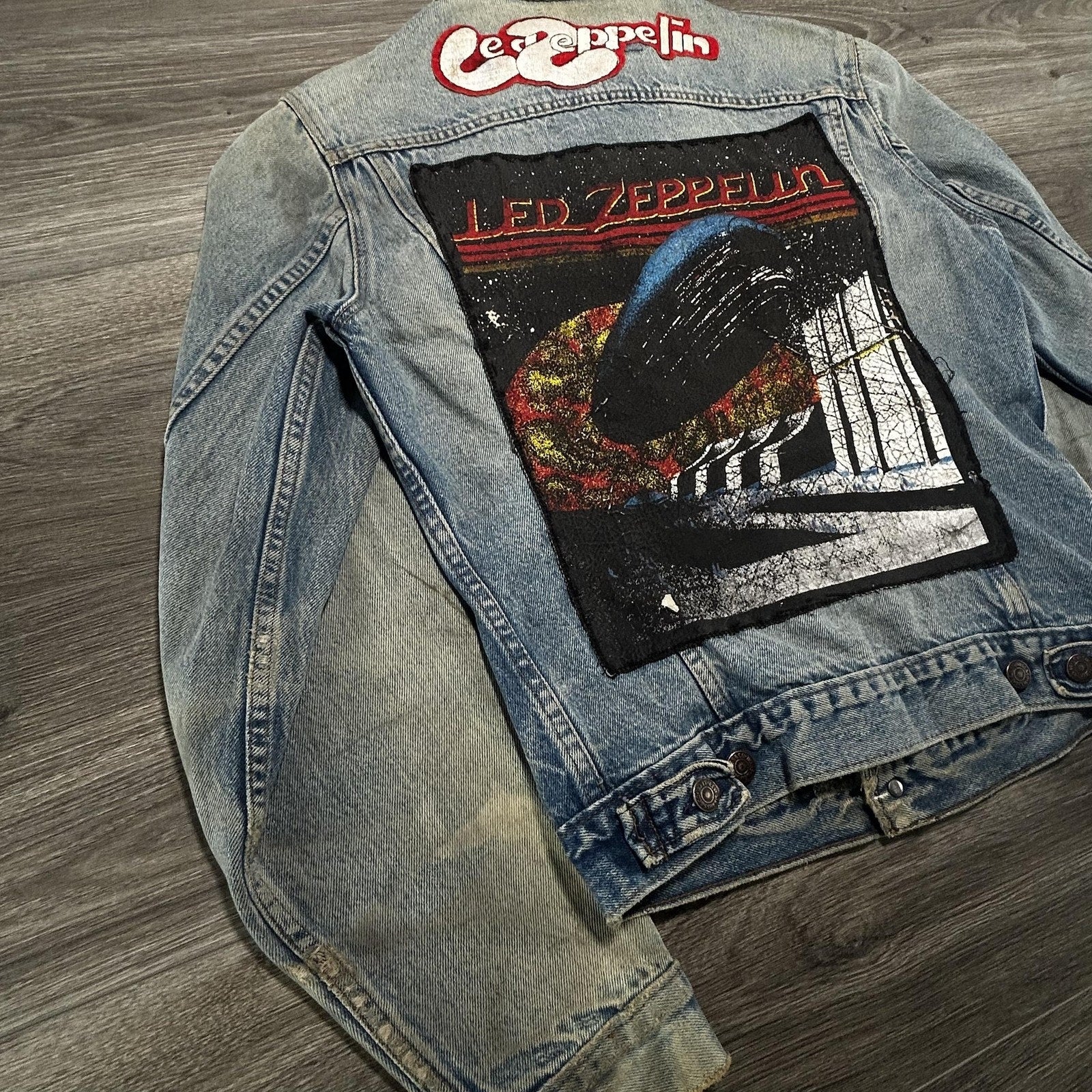 Vintage 80s Led Zeppelin Levis Denim Jacket Mens 38L Custom Patch Type III USA