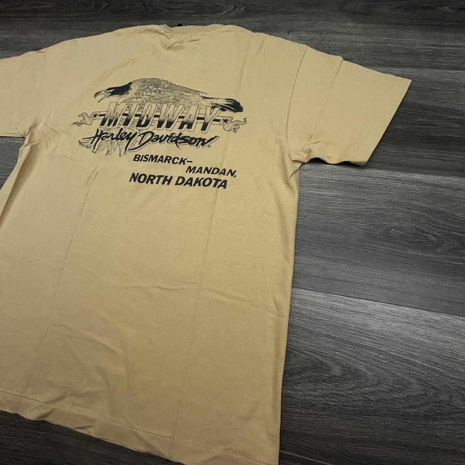 Vintage Harley Davidson Shirt Mens Medium Tan Eagle Single Stitch 1997 90s USA