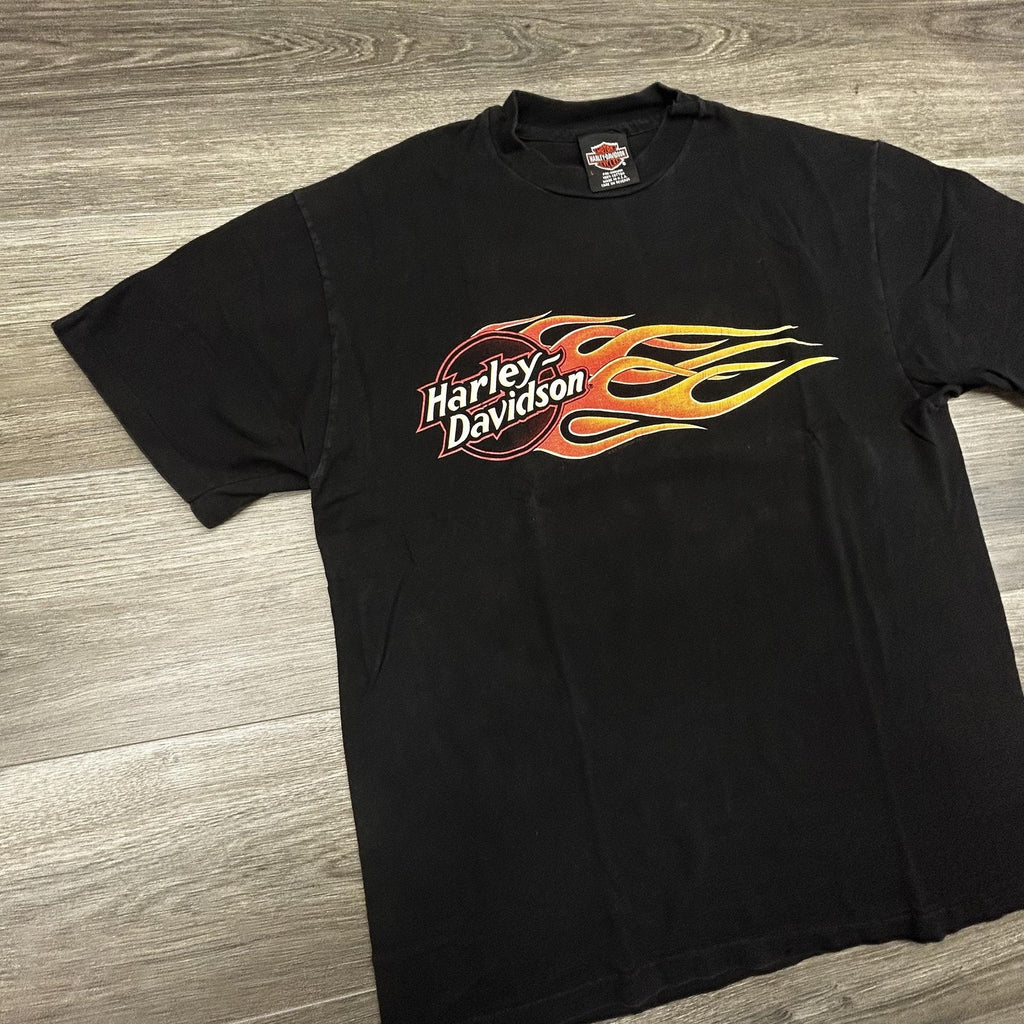 Vintage Harley Davidson Shirt Mens Large Black Flames Las Vegas 1998 90s USA