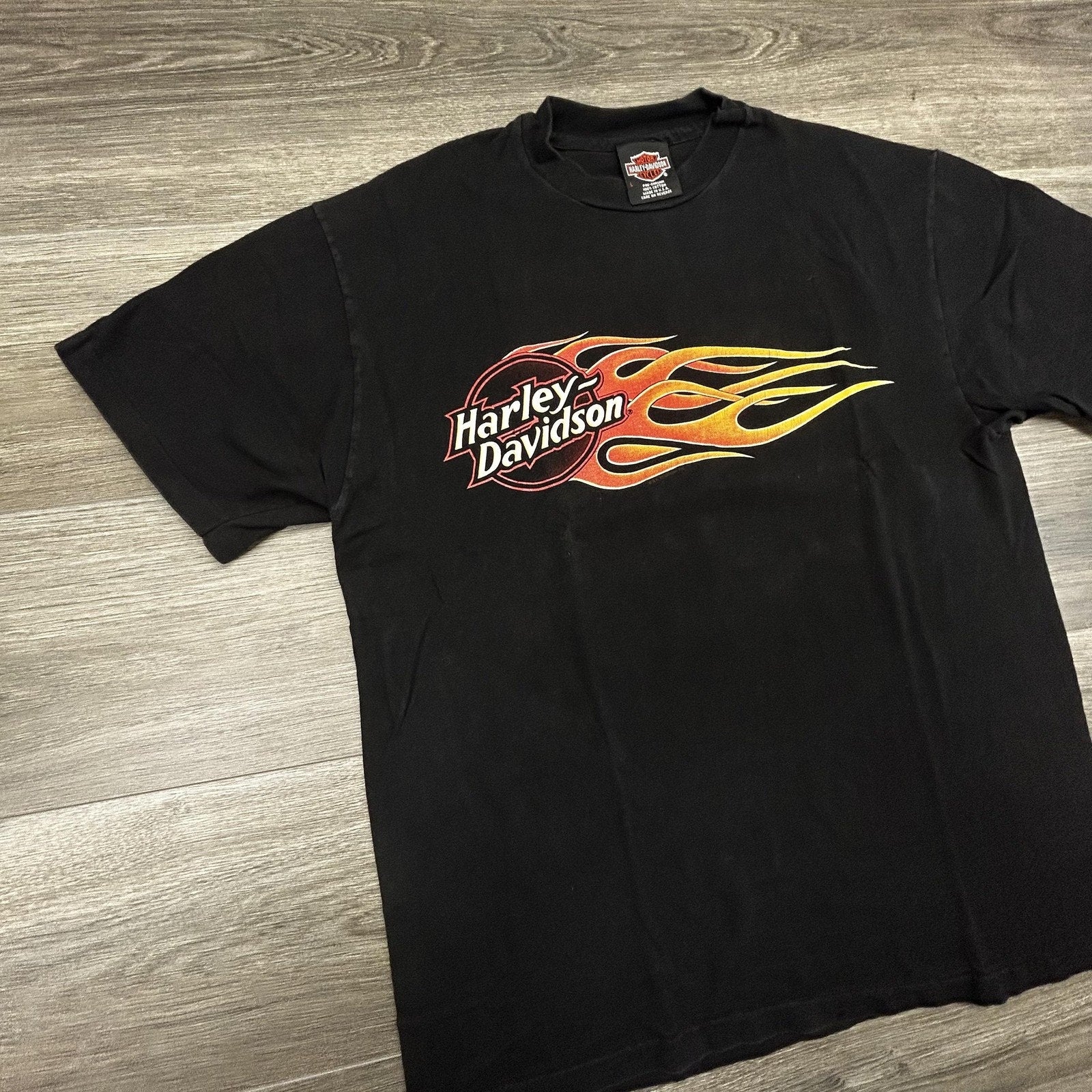 Vintage Harley Davidson Shirt Mens Large Black Flames Las Vegas 1998 90s USA
