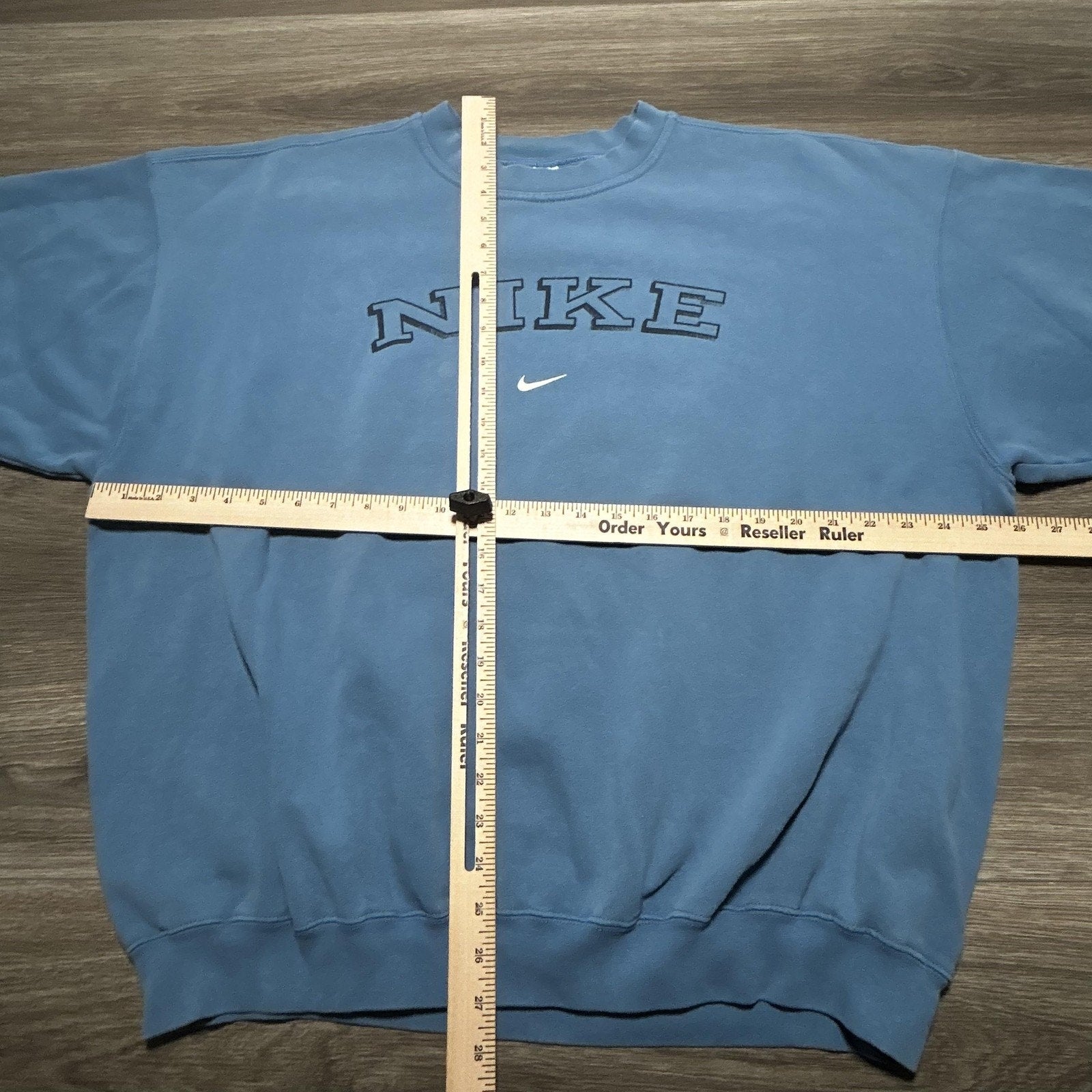 Vintage Nike Sweatshirt Mens 2XL Light Blue Spellout Center Swoosh 90s Made USA