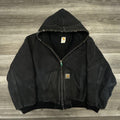 Vintage Carhartt Jacket Mens 2XL Black Hooded Canvas Faded Thrashed J04 BLK 90s