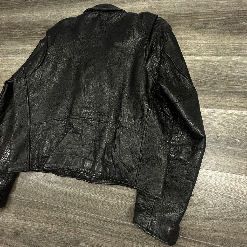 Vintage Leather Motorcycle Jacket Mens 44 Black Belted Zip Punk Grunge LA 90s