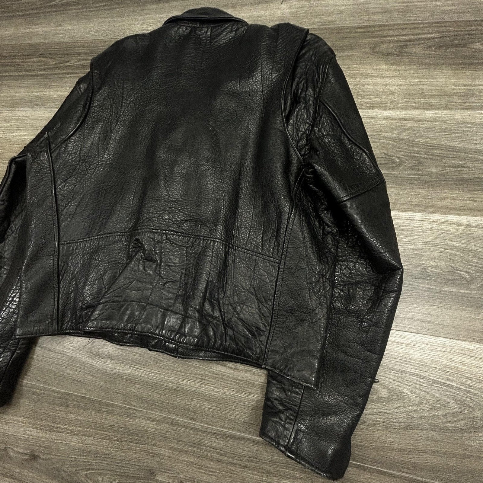 Vintage Leather Motorcycle Jacket Mens 44 Black Belted Zip Punk Grunge LA 90s
