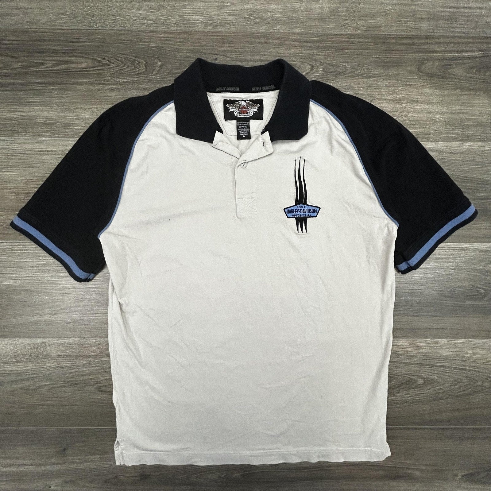 Vintage Harley-Davidson Polo Shirt Mens Medium White Colorblock Short Sleeve 90s