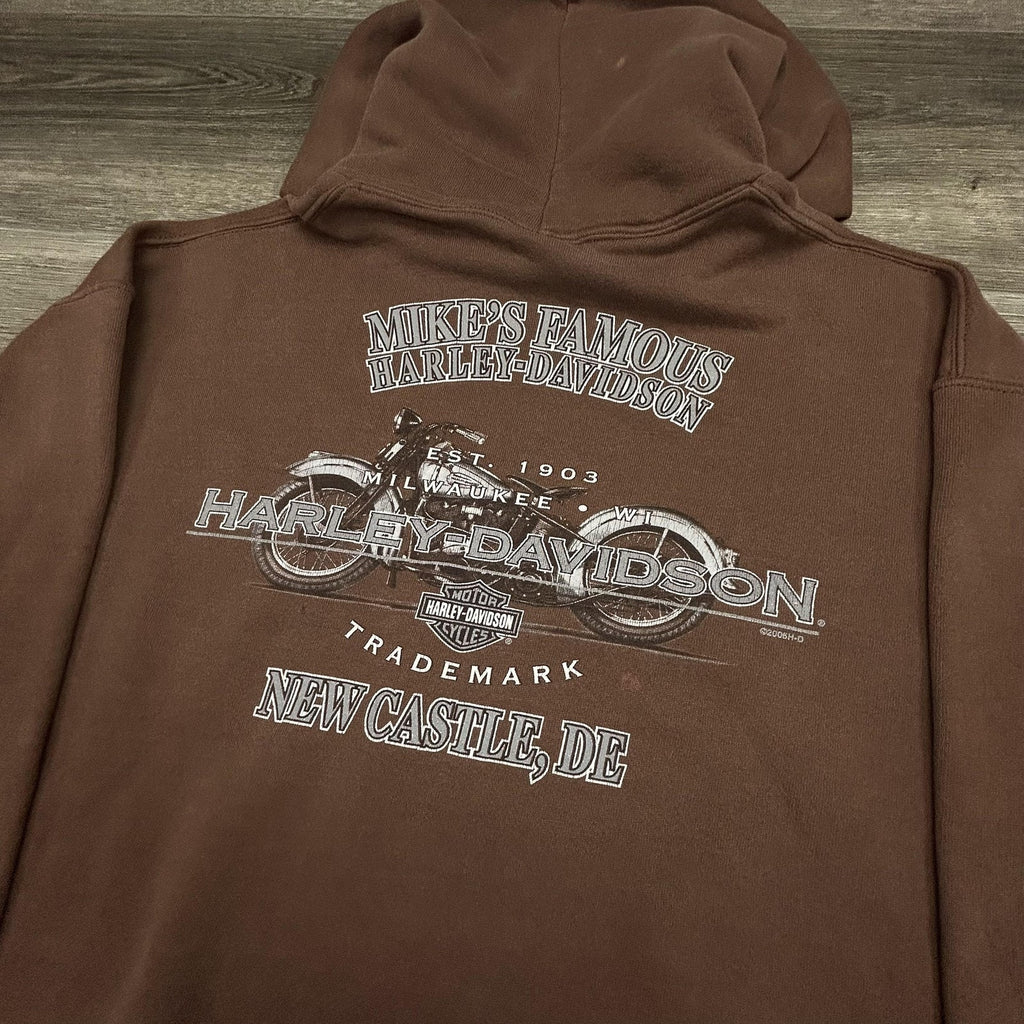 Vintage Harley-Davidson Hoodie Mens XL Brown Fleece Pullover Eagle Graphic Y2K