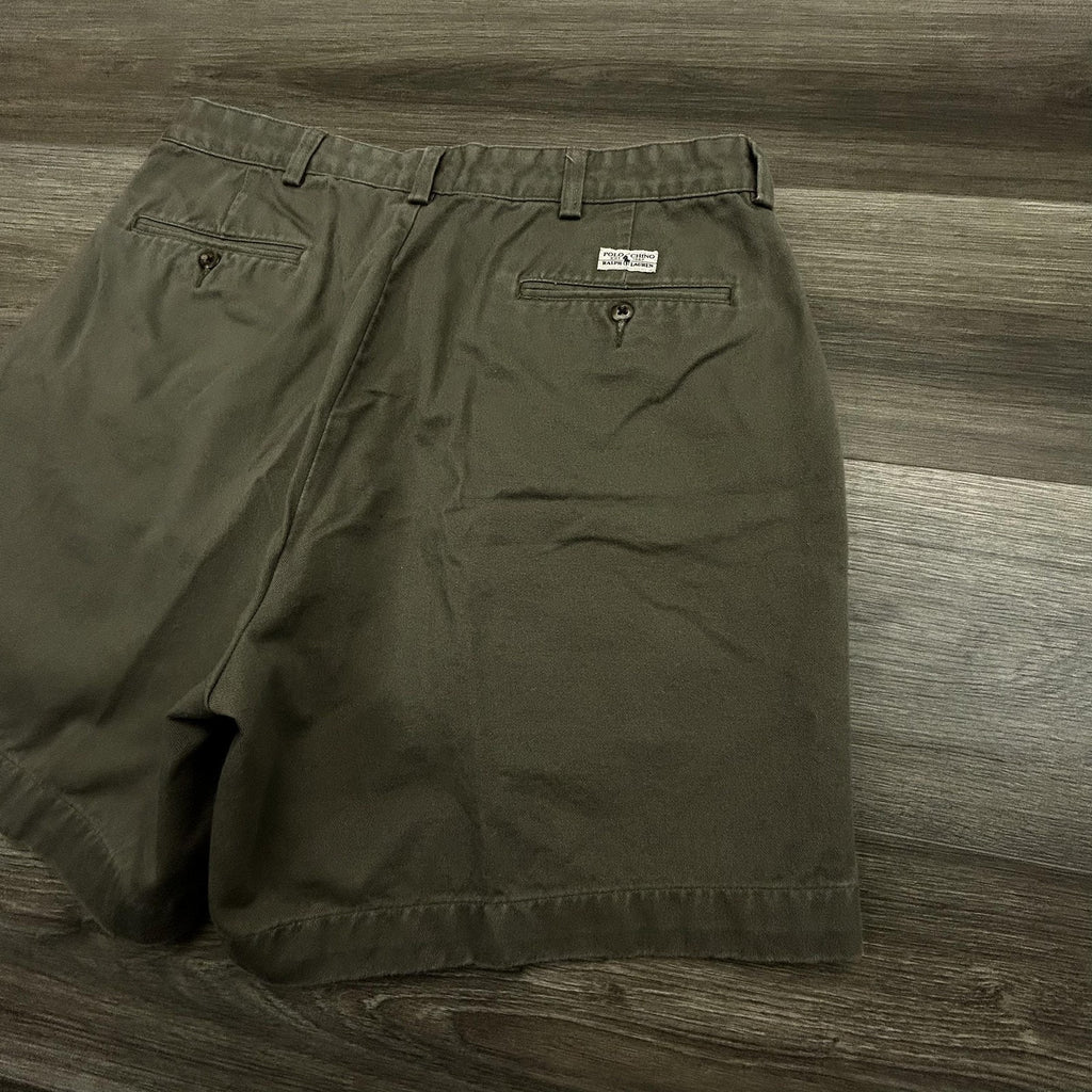 Vintage Polo Ralph Lauren Pleated Shorts Mens 32 Green Chino 6" Inseam Canvas