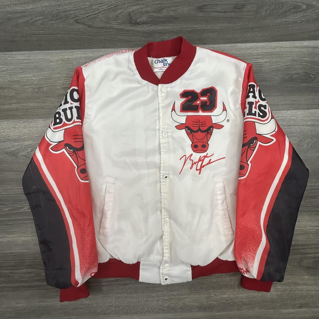 Vintage Chicago Bulls Jacket Mens Medium Michael Jordan Chalk Line AOP 90s USA