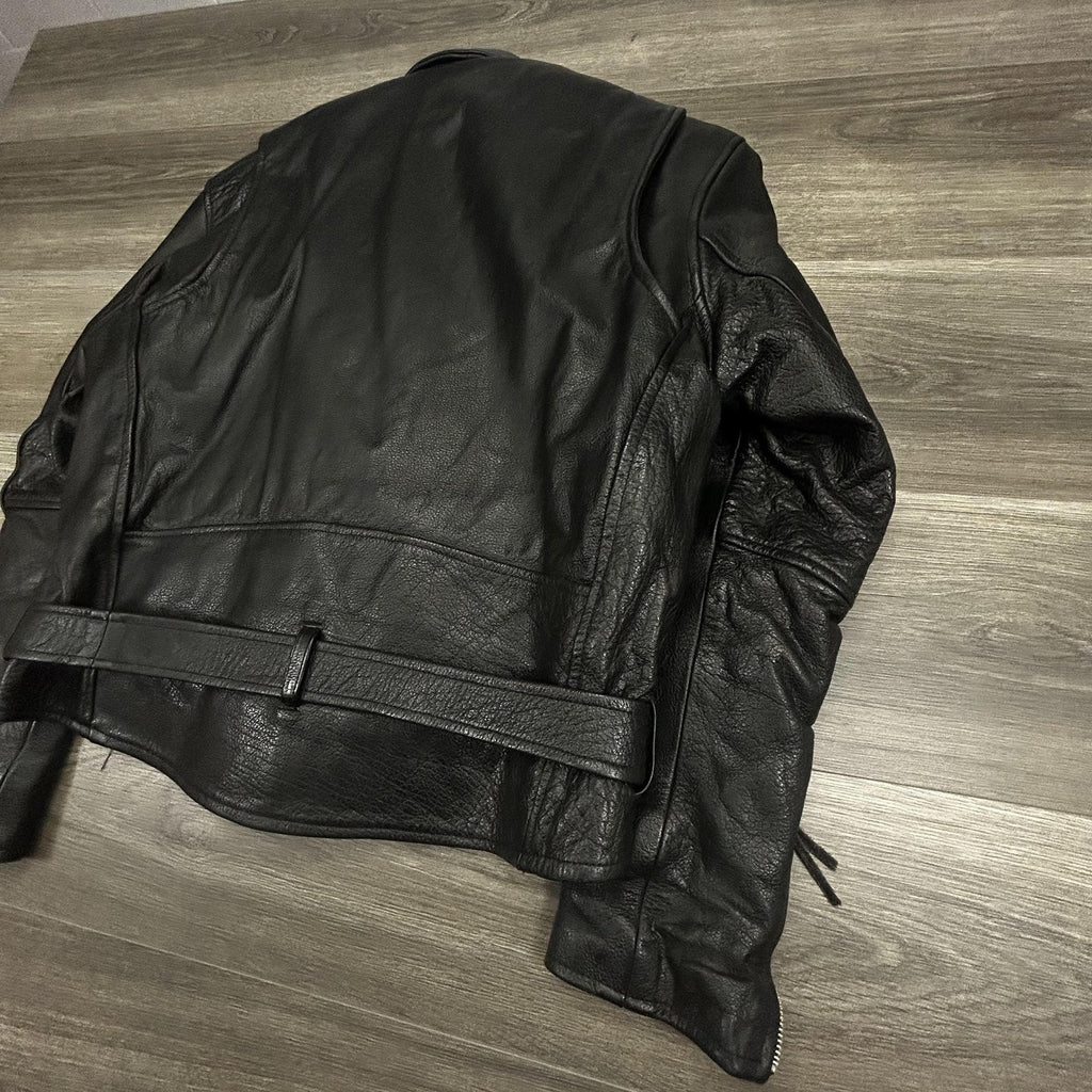 Vintage Pro-Rider Leather Motorcycle Jacket Mens 38 Black Belted Biker Punk 90s