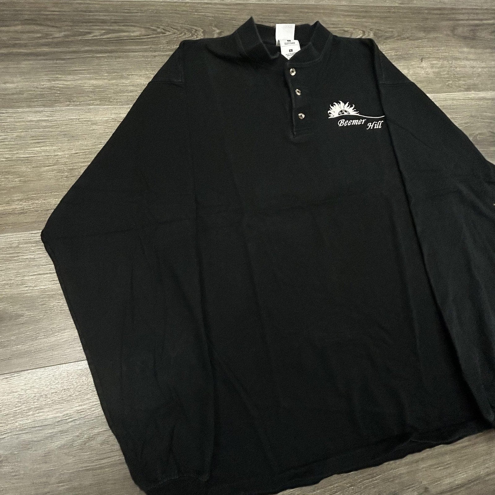 Vintage BMW Motorcycle Henley Shirt Mens Large Black Beemer Racing EUC