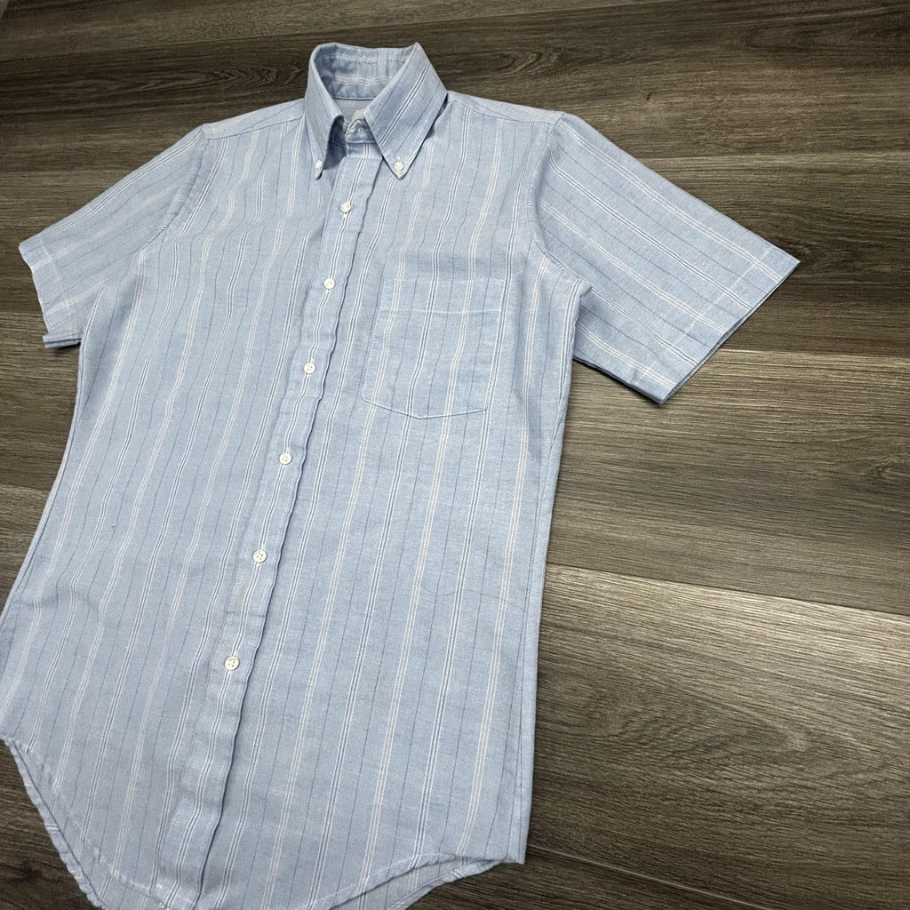 Vintage Arrow Dover Shirt Mens Small Blue Striped Button Down Short Sleeve USA