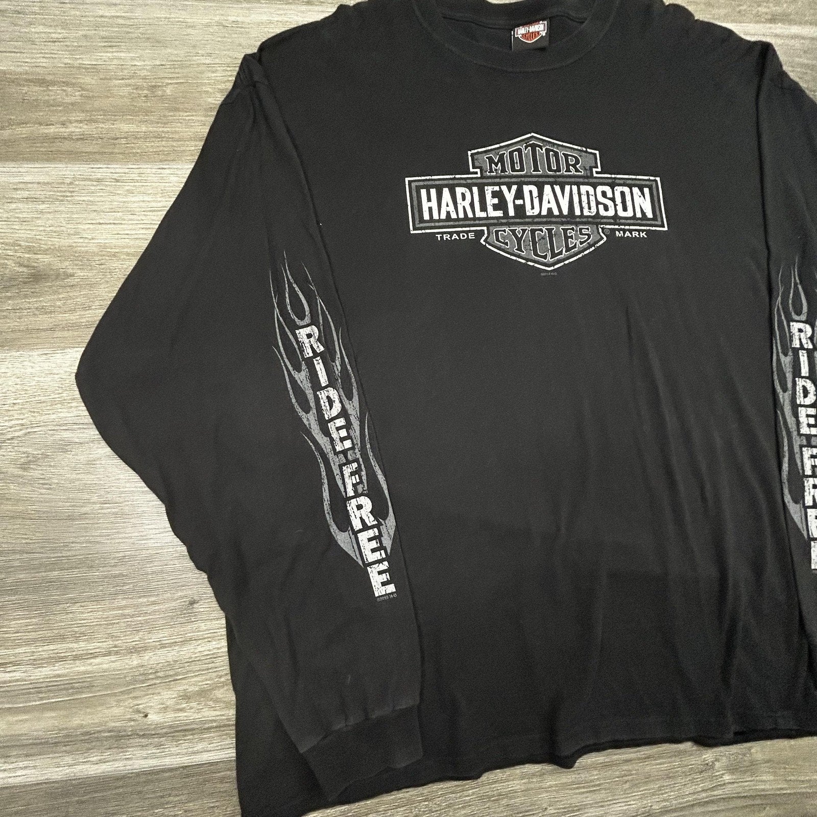 Harley Davidson Shirt Mens 3XL Black Long Sleeve Hit Flames Skater Biker Y2K