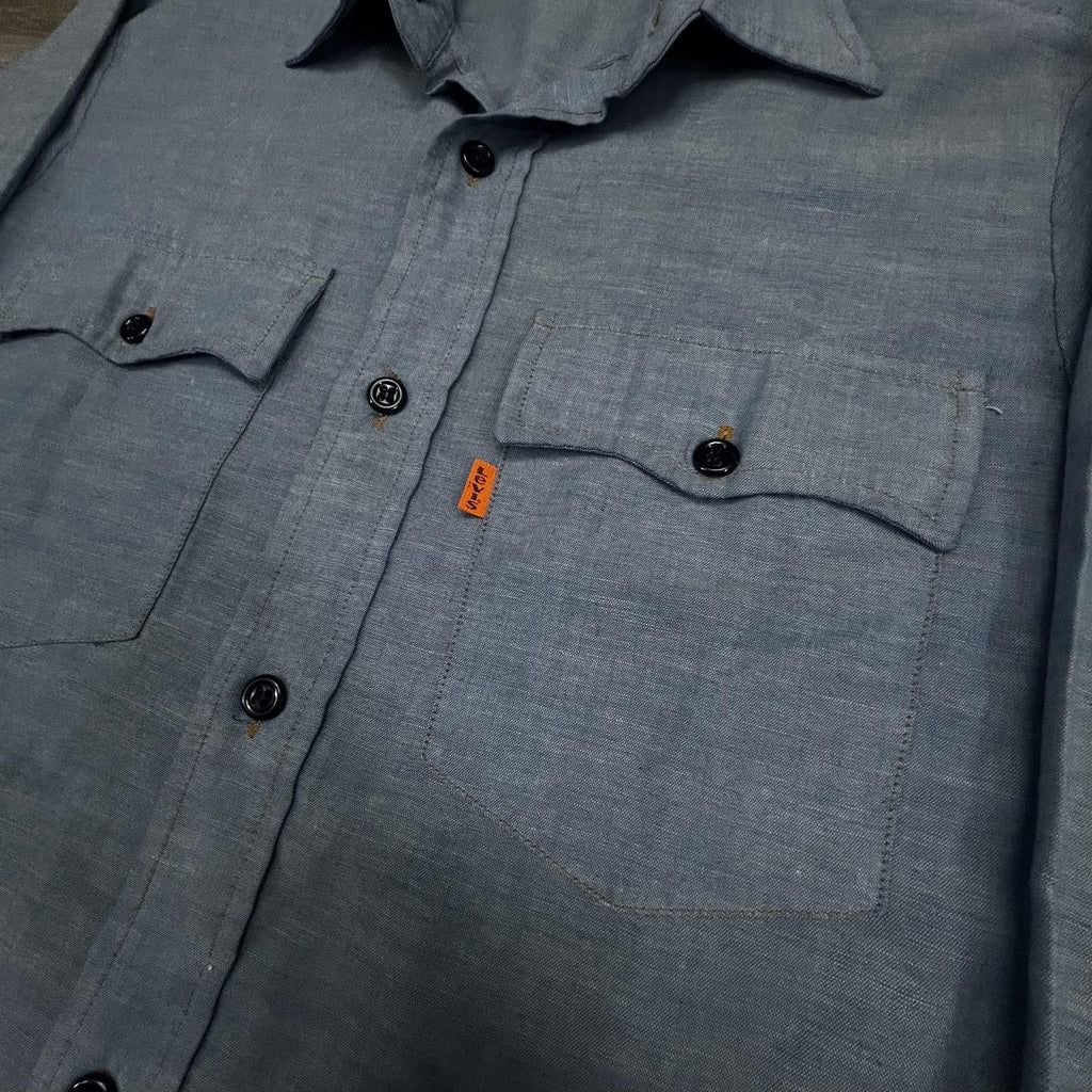 Vintage 70s Levis Denim Shirt Mens Medium Orange Tab Chambray Western Cowboy USA