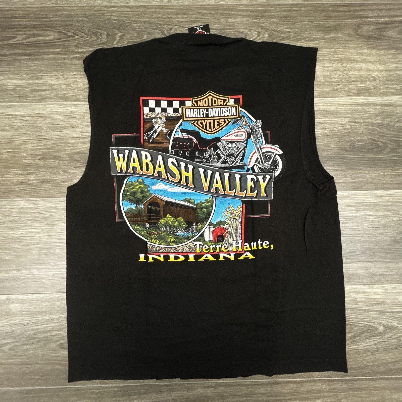 Vintage Harley Davidson Sleeveless Shirt Mens Large Black Eagle Made in USA 90s