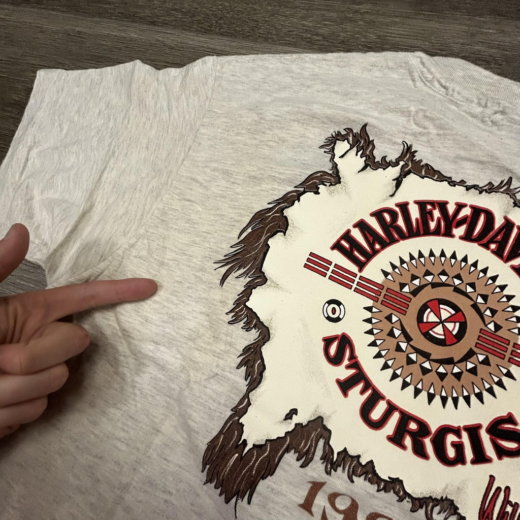 Vintage Harley Davidson Sturgis Shirt Mens Large Gray 1994 Native American 90s