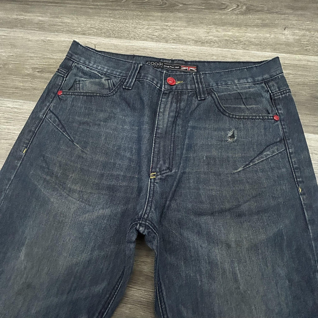 Coogi Jeans Mens 36x32 Dark Blue Wash Relaxed Straight Leg Embroidered Denim Y2K