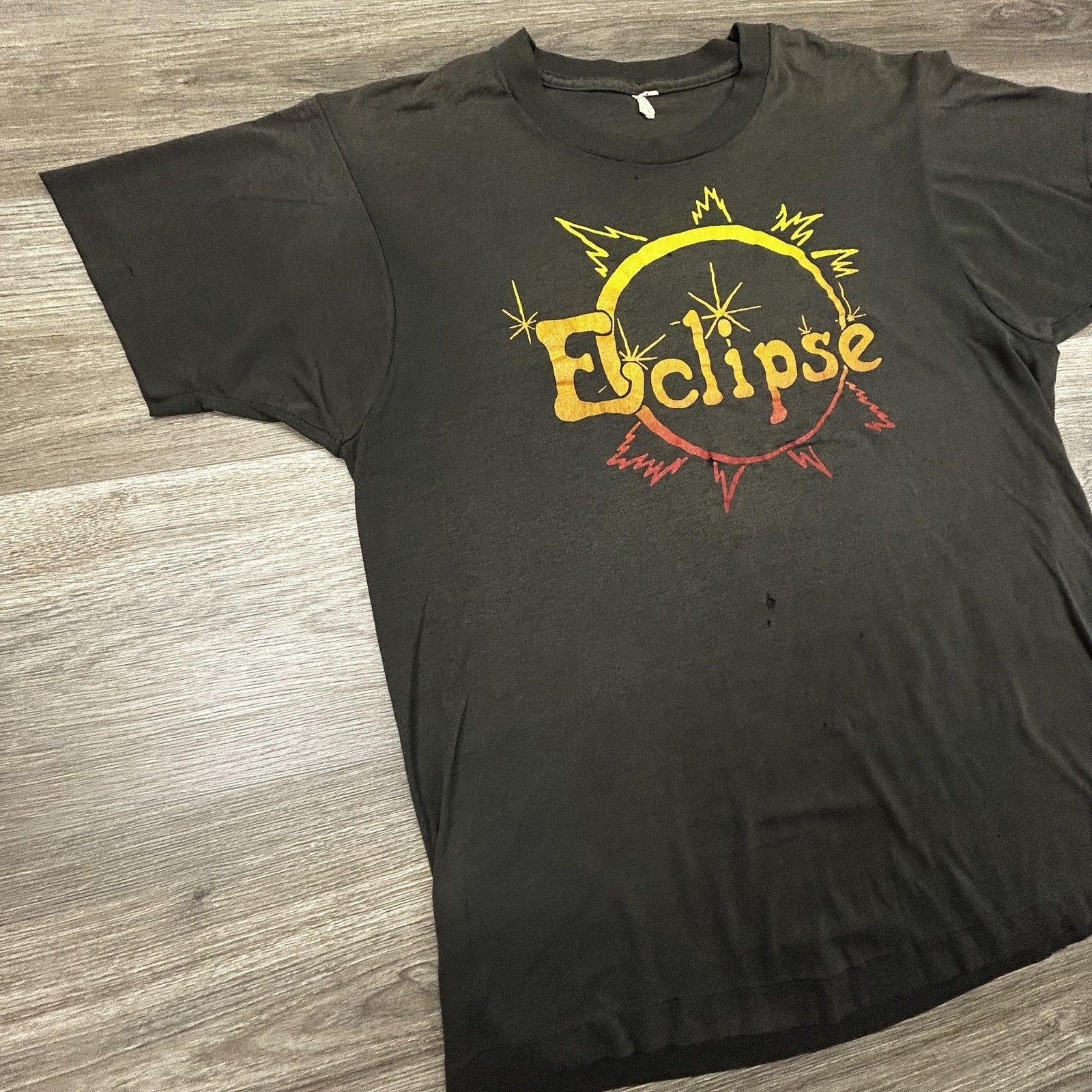 Vintage Eclipse Band Shirt Mens Small Black Solar Eclipse Faded 90s Made USA