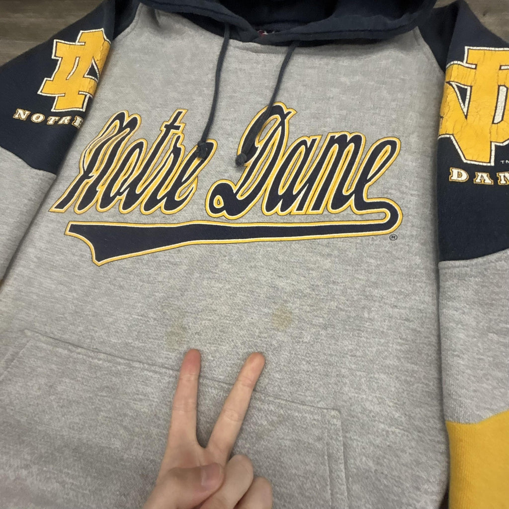 Vintage Notre Dame Fighting Irish Hoodie Mens XL Gray Football Sweatshirt 90s