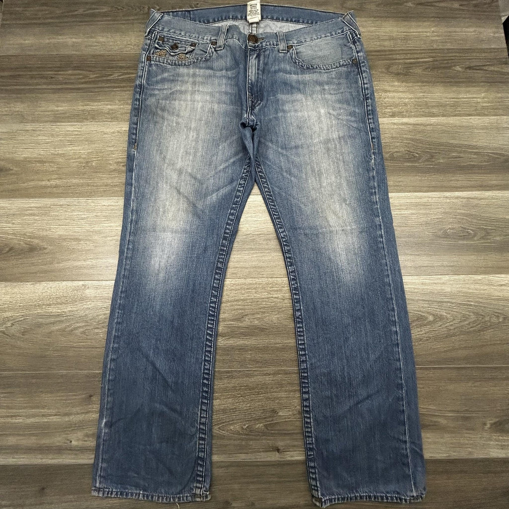 Vintage True Religion Straight Jeans Mens 40x34 Blue Regular Fit Made in USA