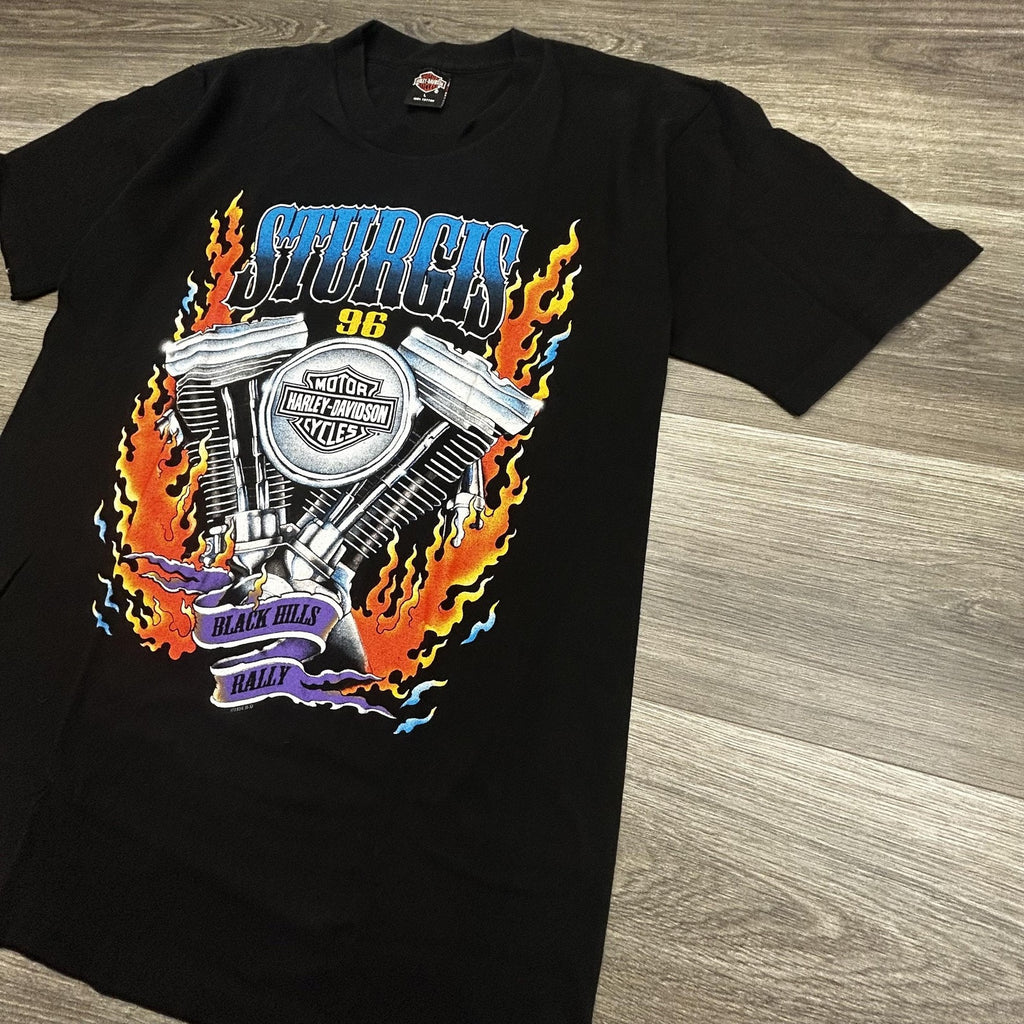 Vintage Harley Davidson Sturgis Shirt Mens Large Black Flames Single Stitch 90s