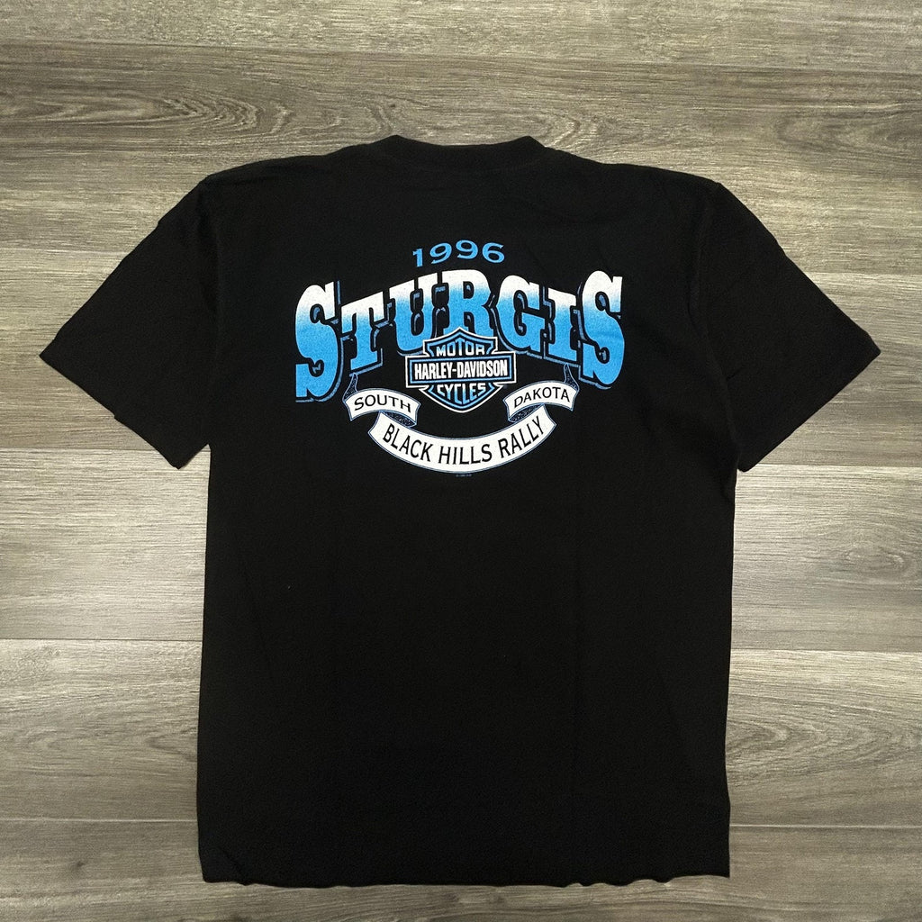 Vintage Harley Davidson Sturgis Shirt Mens Large Black Flames Single Stitch 90s