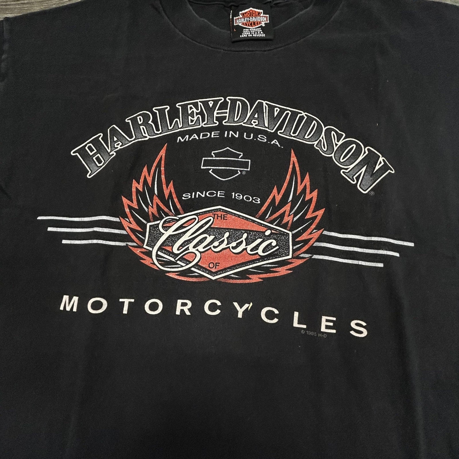 Vintage Harley Davidson Shirt Mens Large Black Midway Eagle Biker 1995 USA 90s