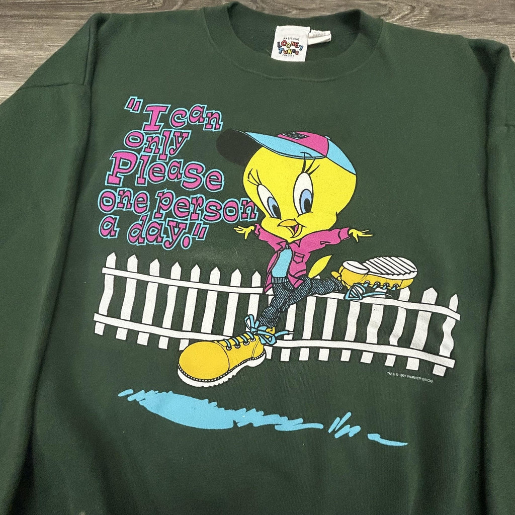 Vintage Looney Tunes Tweety Sweatshirt Mens XL Green I Can Only Please 90s