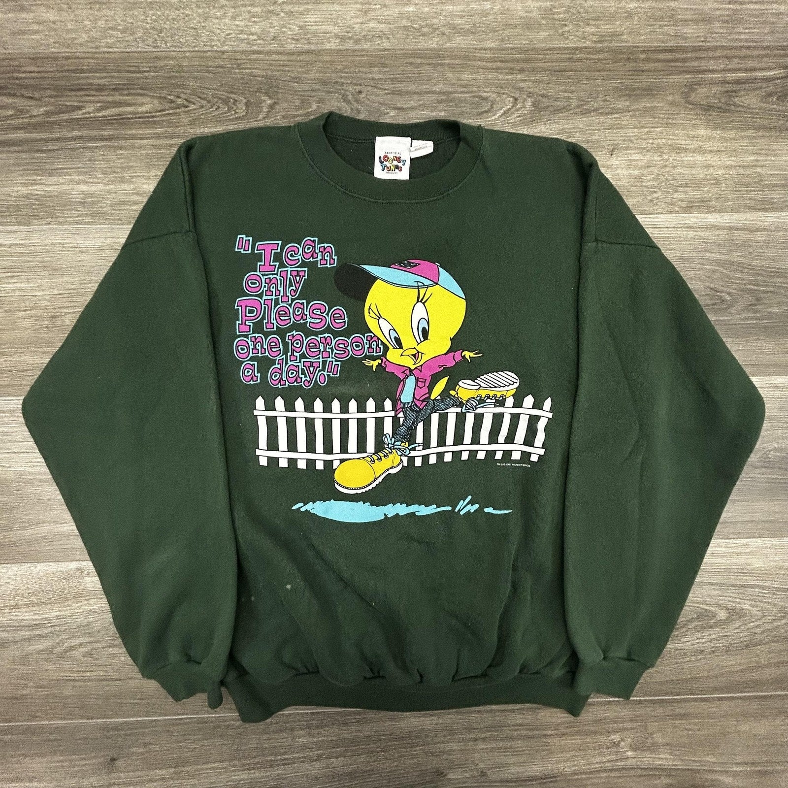 Vintage Looney Tunes Tweety Sweatshirt Mens XL Green I Can Only Please 90s