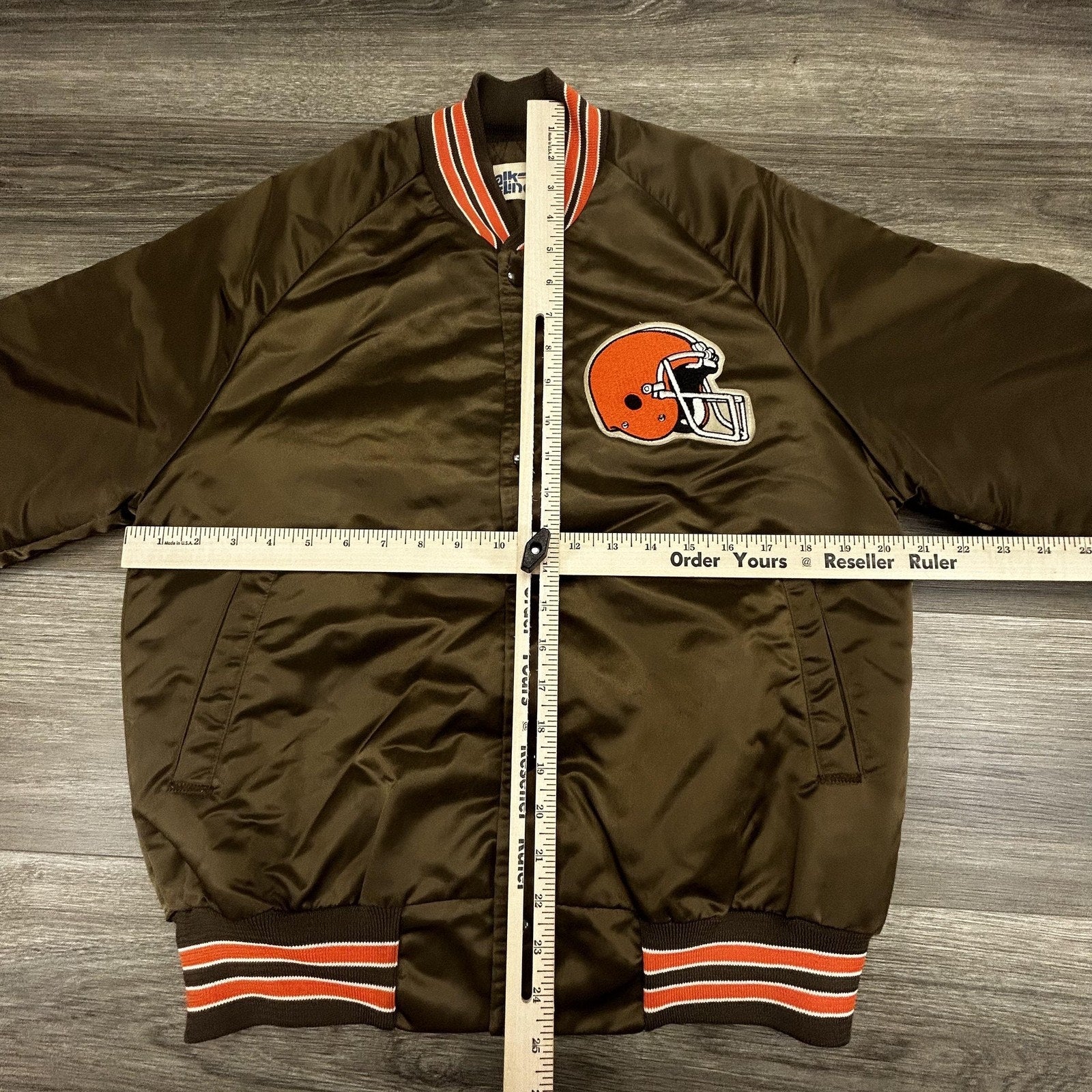Vintage Cleveland Browns Satin Bomber Jacket Mens Small Brown Chalk Line 90s