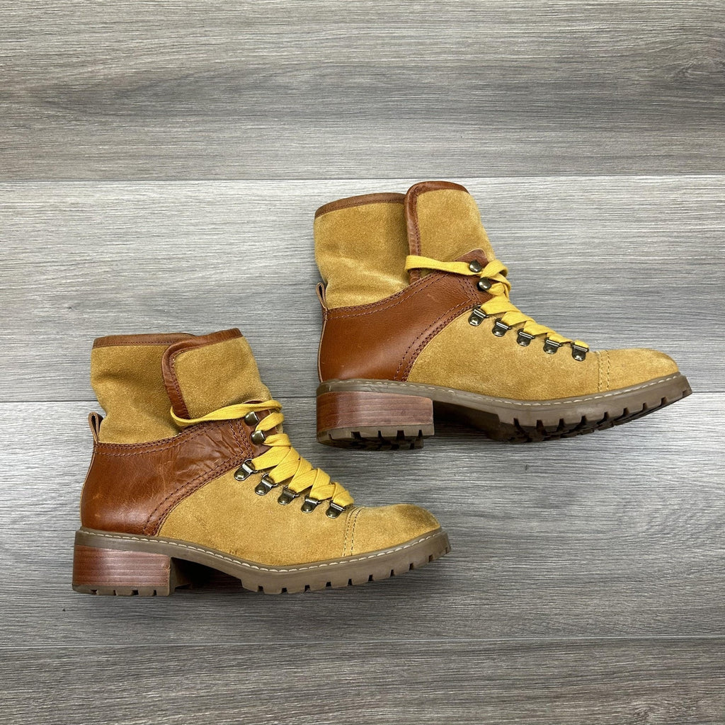 Frye Anise Hiker Boots Womens 8 Brown Suede Shearling Lined Hiking Lug Sole