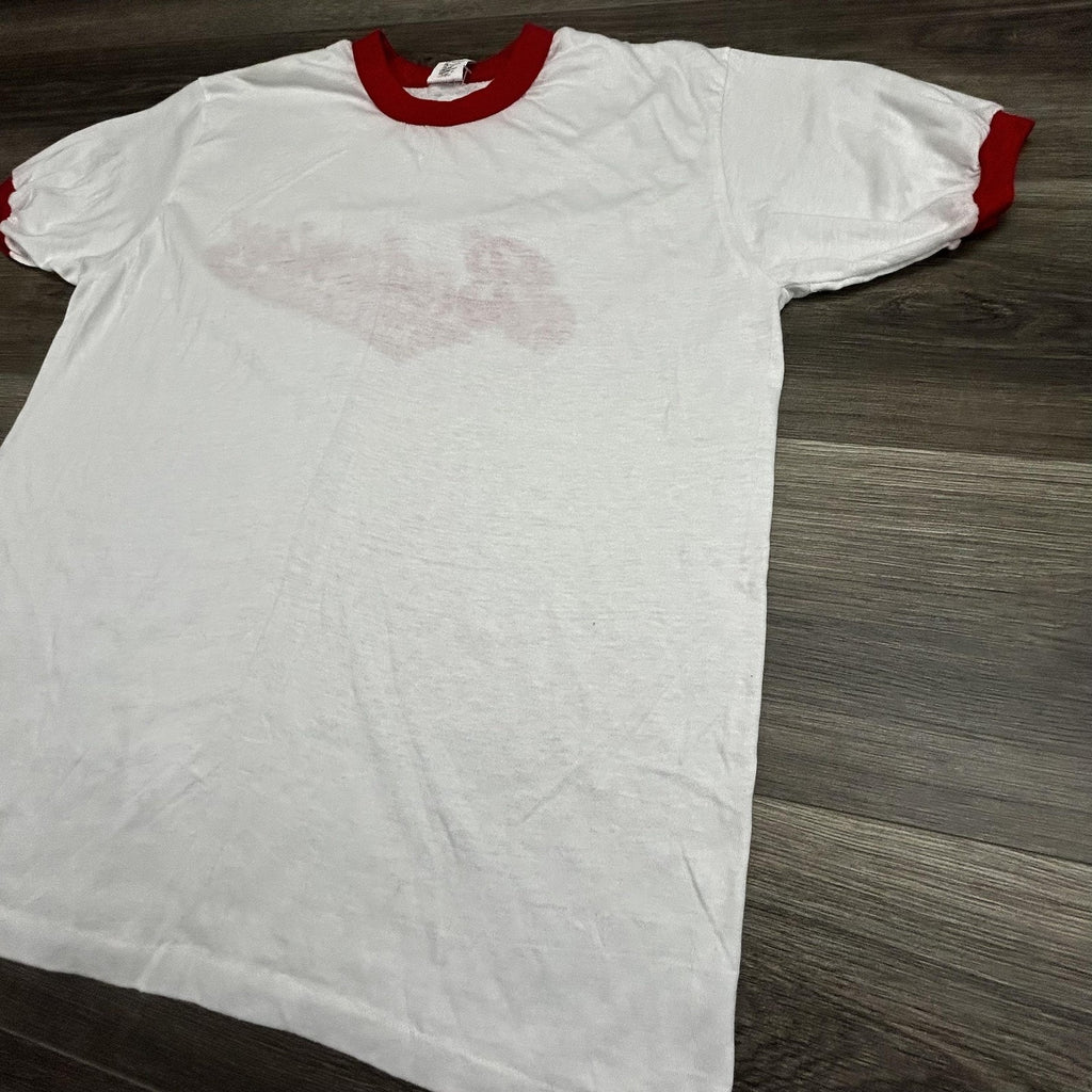 Vintage 80s Budweiser Ringer Shirt Mens Large White Red King Of Beers Logo USA