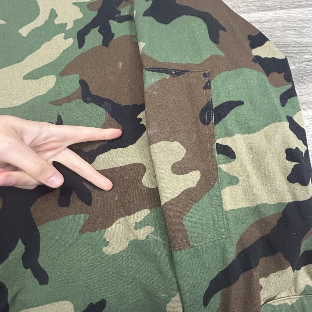 Vintage Army BDU Combat Coat Mens XLT Green Woodland Camo Military Jacket 90s
