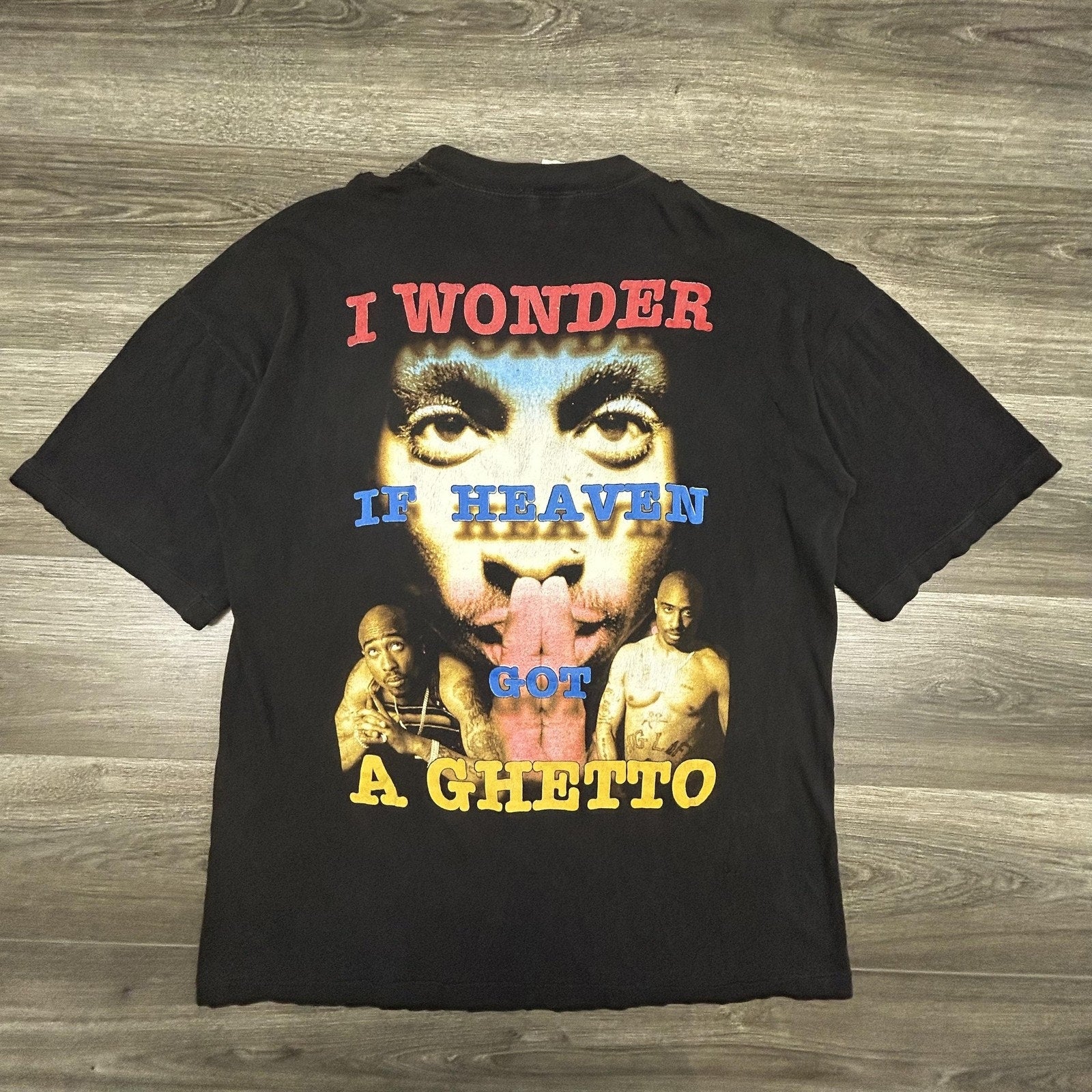 Vintage Tupac Rap Tee Shirt Mens XL Black 2Pac All Eyez On Me Heaven Ghetto RARE