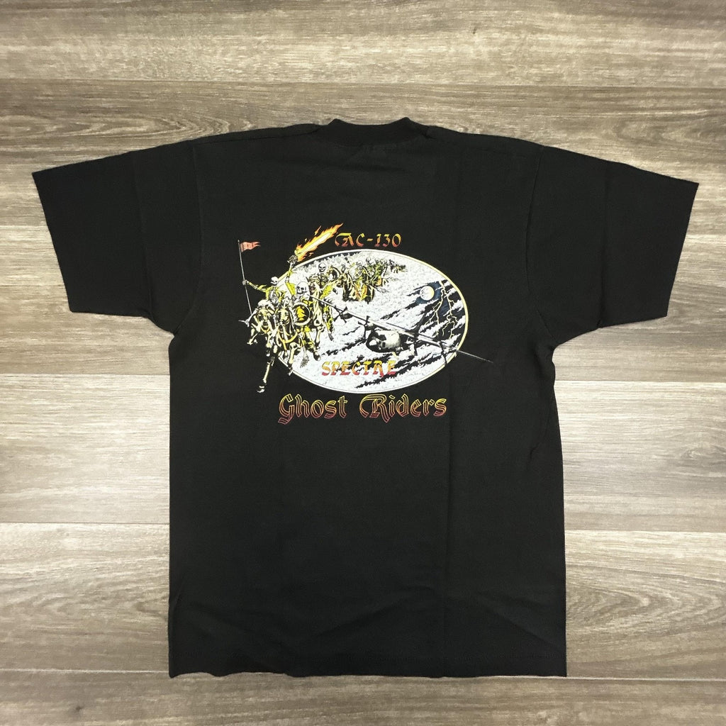 Vintage Ghost Riders Shirt Mens Large Black AC-130 Spectre Military Skeleton USA