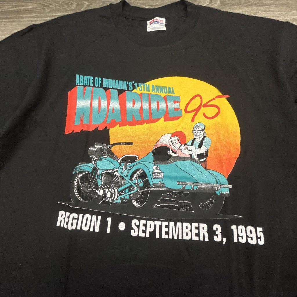 Vintage Biker Shirt Mens Large Black Harley ABATE Motorcycle Single Stitch 90s