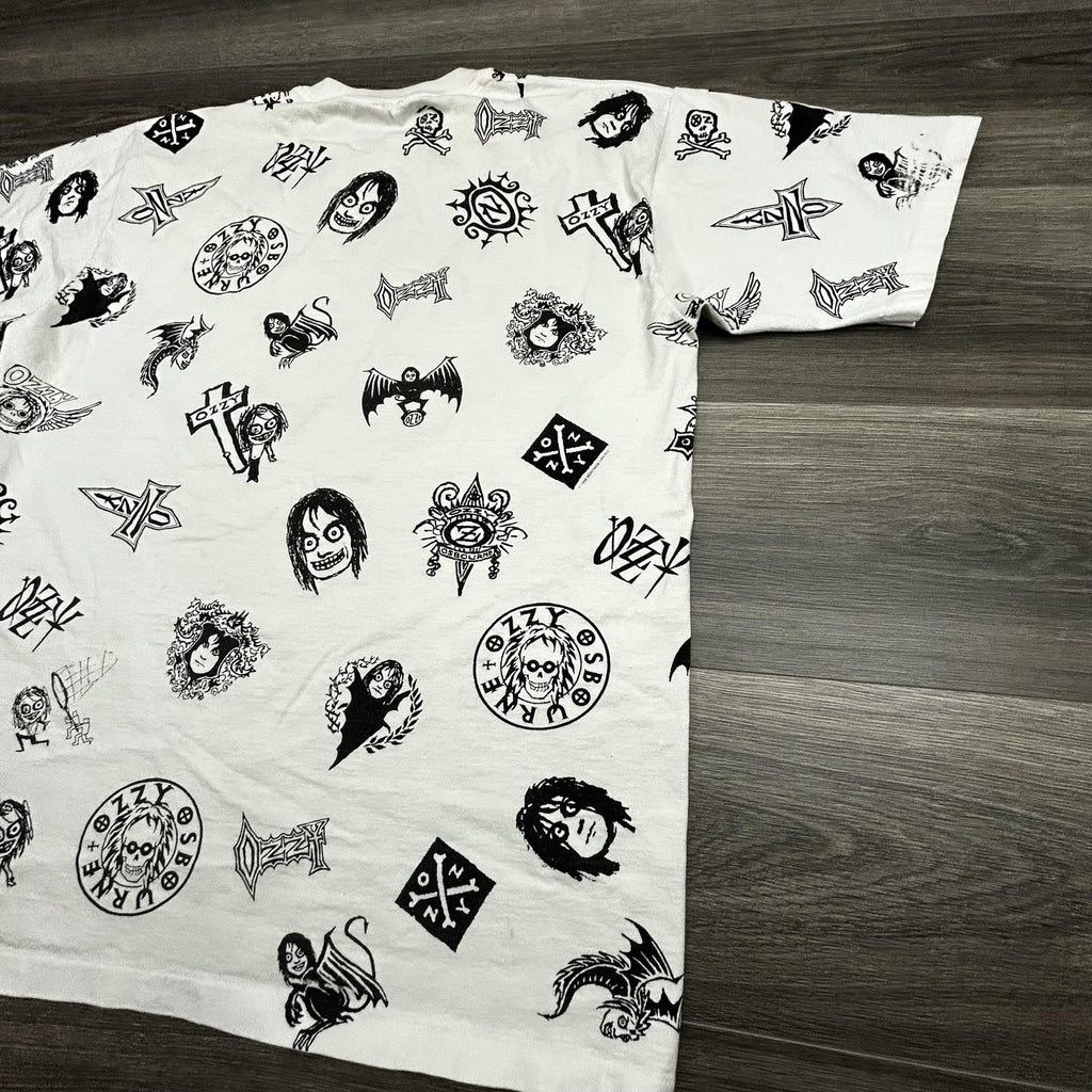 Vintage Ozzy Osbourne Shirt Mens XL White All Over Print AOP Black Sabbath 90s