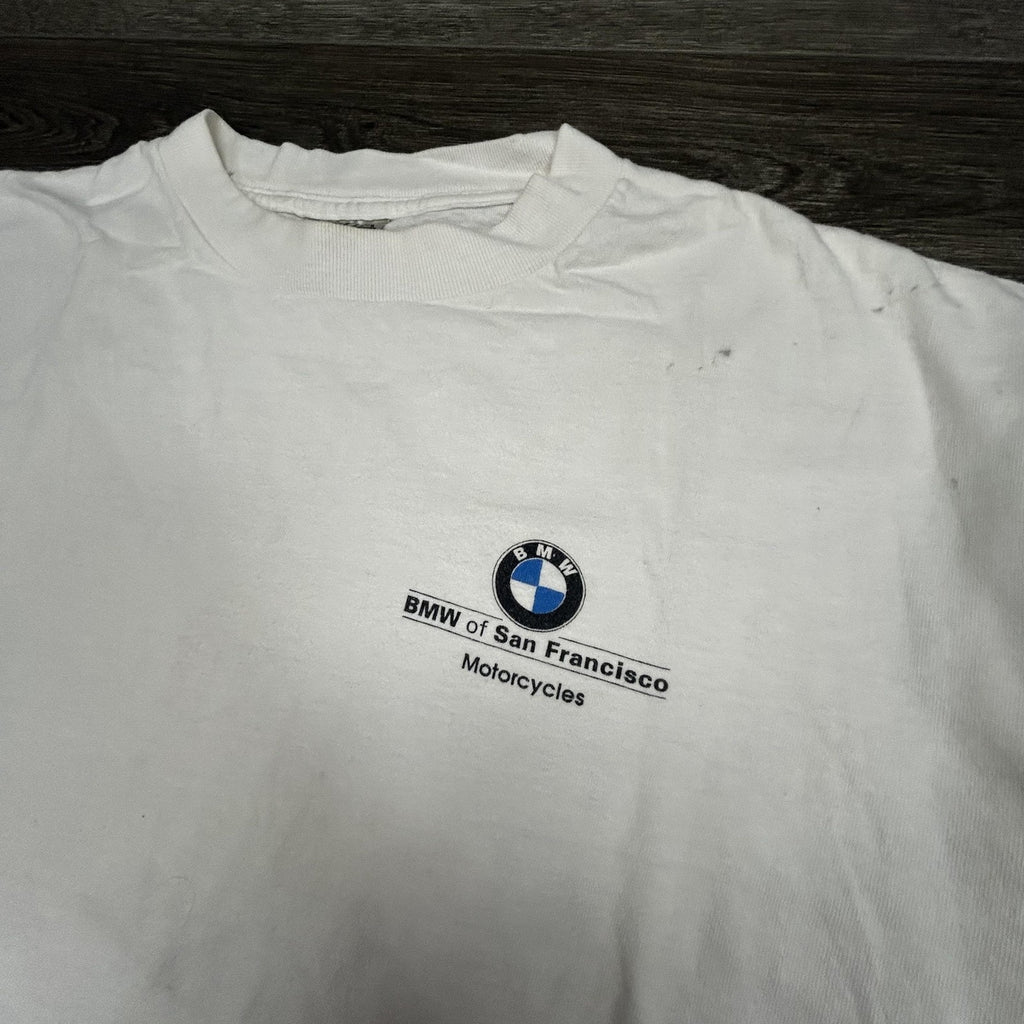 Vintage BMW Motorcycles Shirt Mens XL White San Francisco Dealer Racing 90s