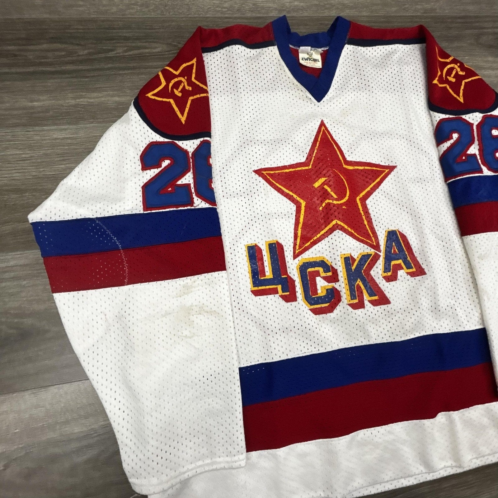 Vintage CSKA Moscow Hockey Jersey Mens XL White Soviet Union Hammer Sickle USA