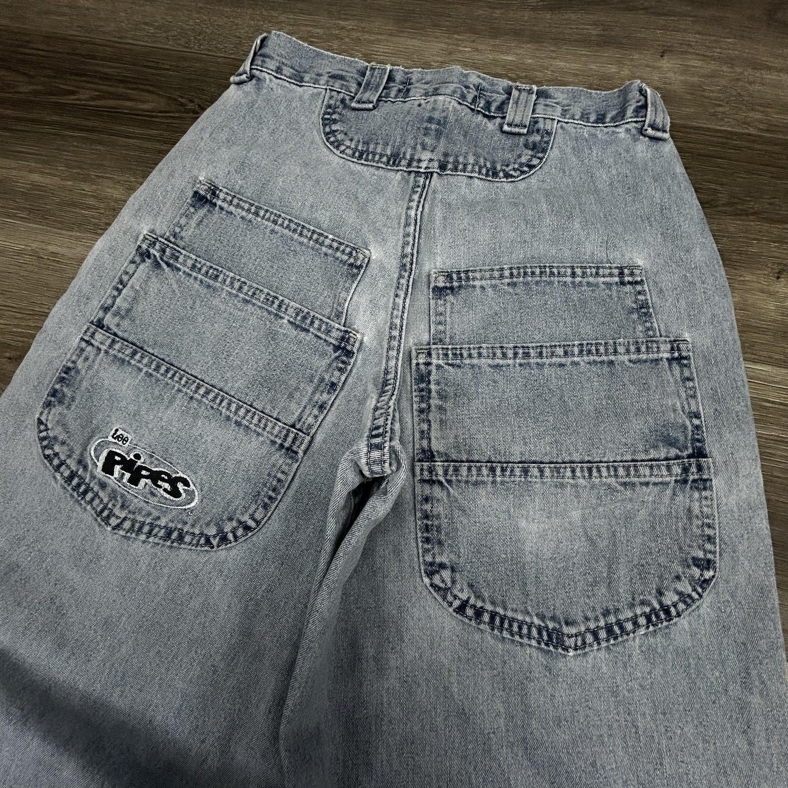 Vintage Lee Pipes Jeans Mens 28x29 Light Wash Wide Leg Baggy Rave JNCO Y2K