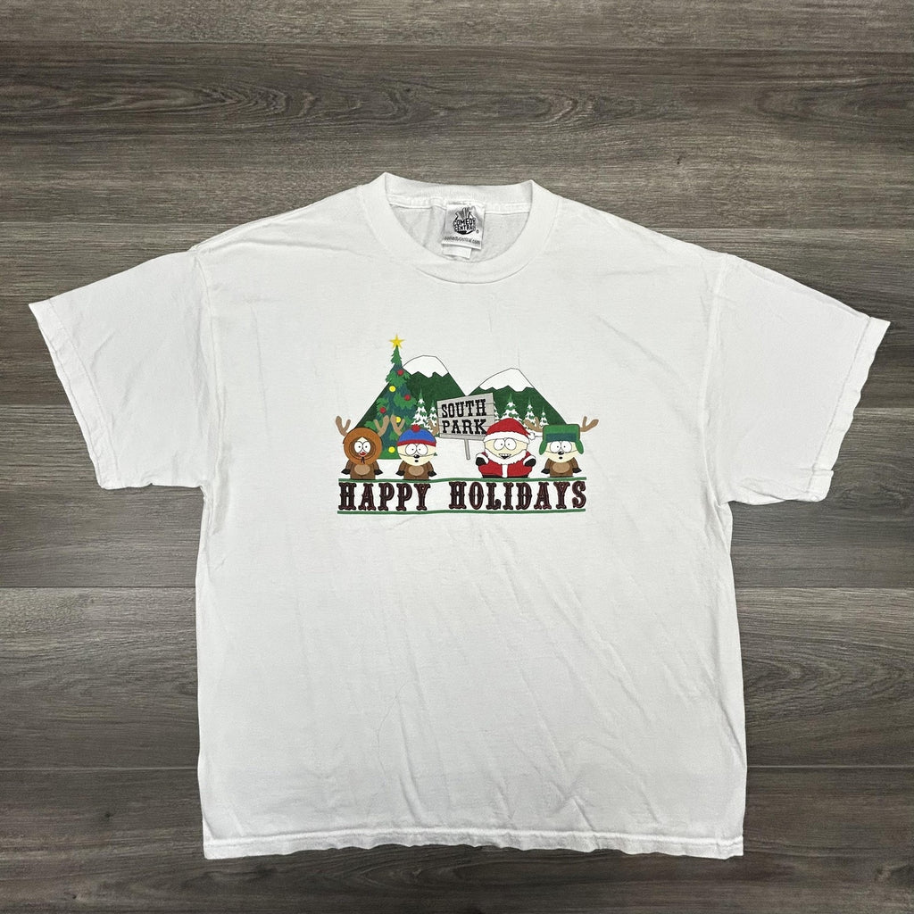 Vintage South Park Shirt Mens Large White Happy Holidays Cartman Christmas 2004