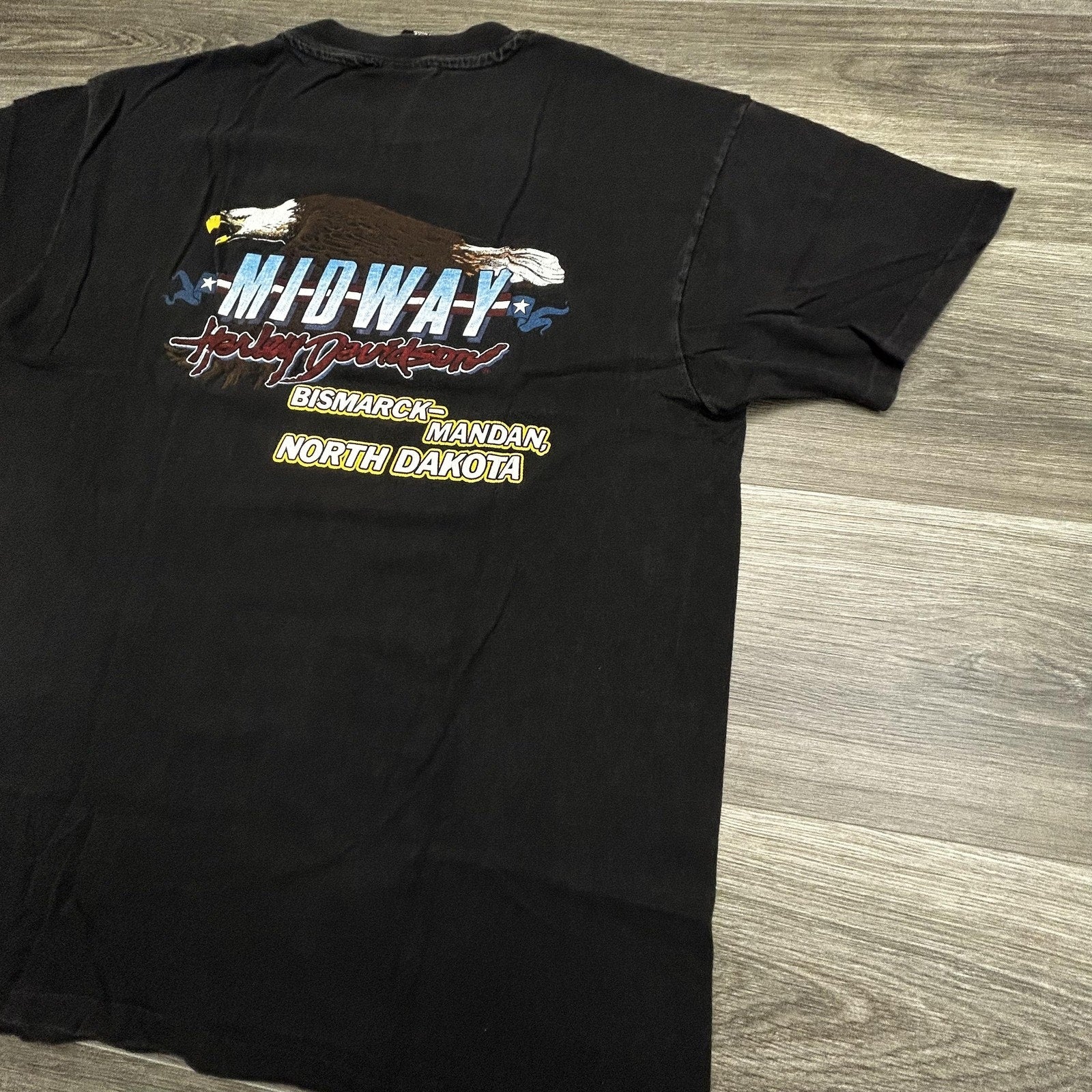 Vintage Harley Davidson Shirt Mens Large Black Midway Eagle Biker 1995 USA 90s